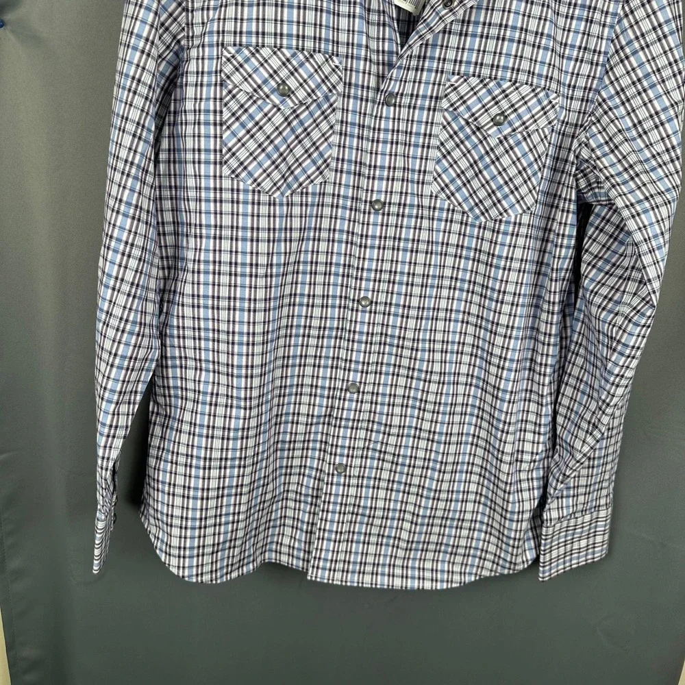 Banana Republic Mens Plaid Western Snap Front Shirt Blue Purple White Size M NWT
